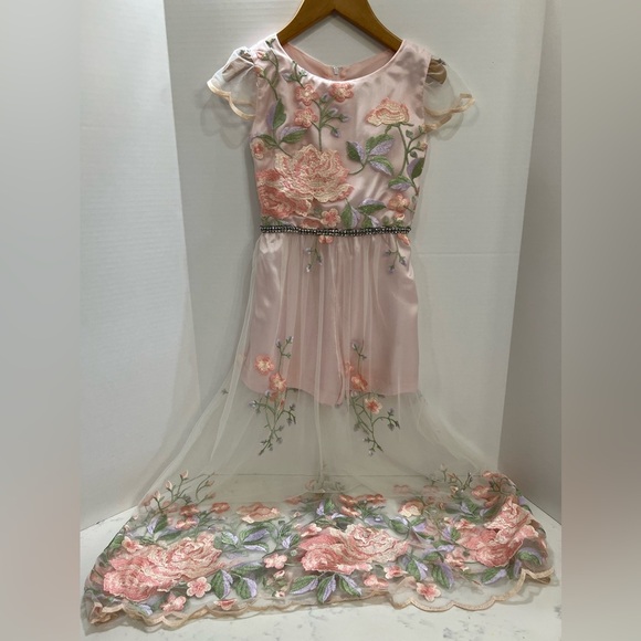 Rare Editions Pink and Green Flutter Sleeve Maxi Dress - Picture 4 of 16